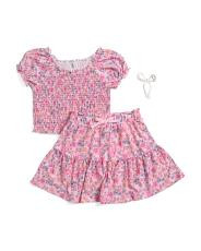 Girls 2pc Knit Eyelet Top And Skirt Set With Hair Clip | TJ Maxx