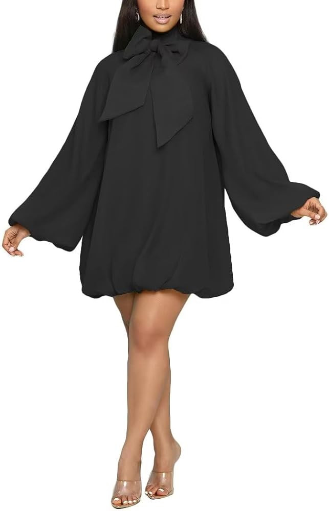 Yanfoam Women's Puff Long Sleeve Sweetheart Round Neck Dress Flowy Loose Chiffon for Cocktail Par... | Amazon (US)