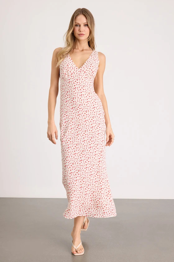 Avaya Ivory Ditsy Floral Slip Midi Dress | travel outfits | travel set | Lulus