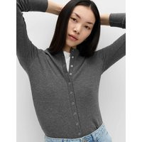 M&S Cotton Rich Long Sleeve Popper Henley Top Charcoal | Marks & Spencer (UK)