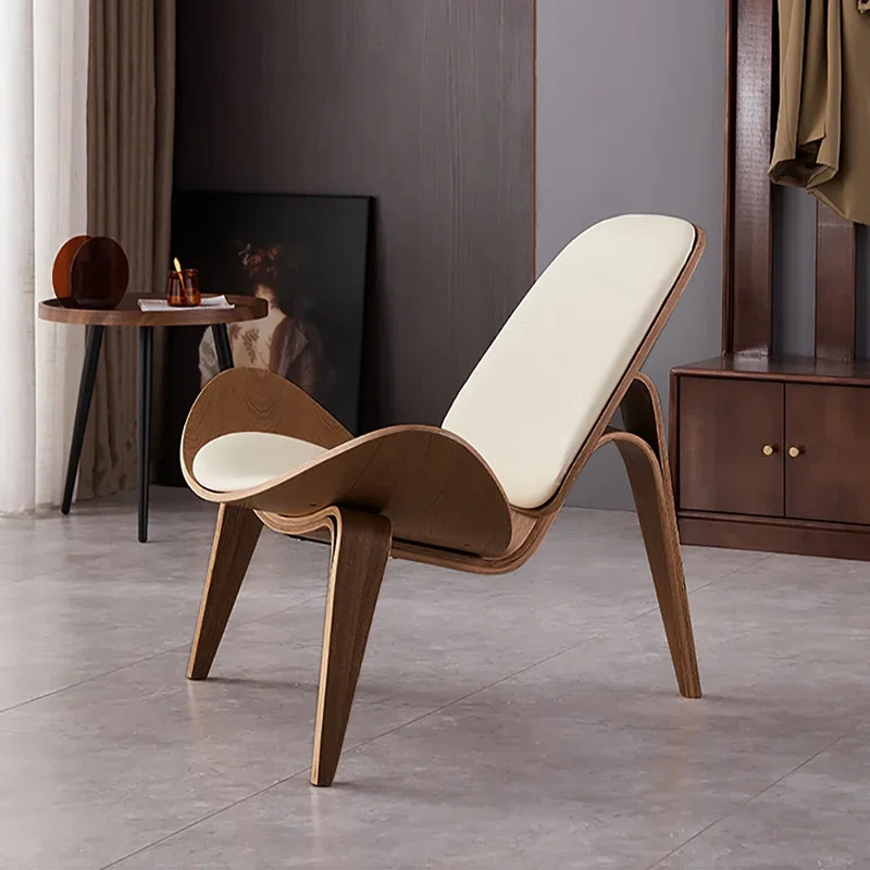 George Oliver Modern Tripod White Leather Lounge Chair with Single Side in Walnut | Wayfair | Wayfair North America