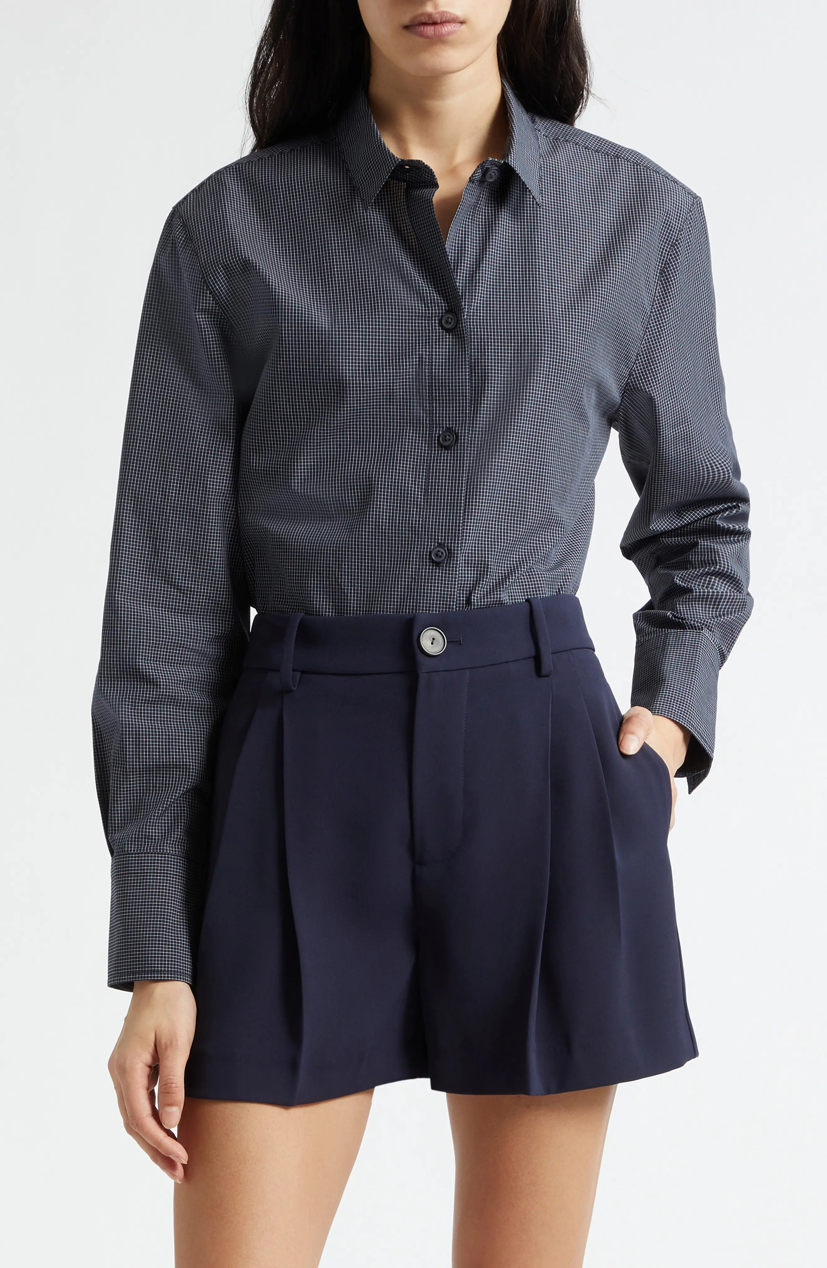 Vince Micro Grid Cotton Button-Up Shirt (Women) | Nordstrom | Nordstrom