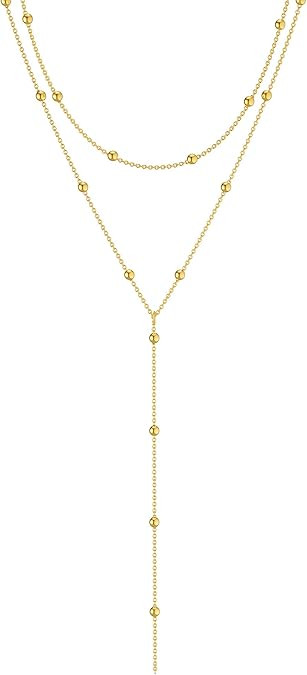 Foxgirl Lariat Gold Necklace for Women, Dainty Long Necklace 14k Gold Plated/Silver Y-Shaped Pend... | Amazon (US)
