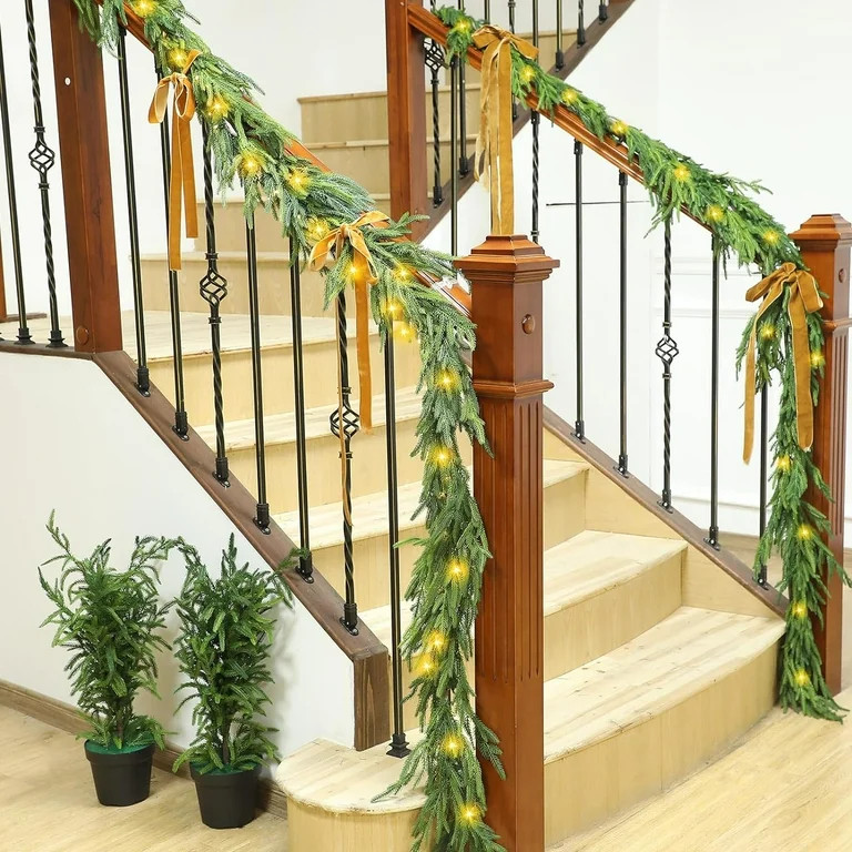 TETOU 8.85ft Norfolk Pine Garland Christmas Garlands with Warm White LED Lights Faux Greenery Pin... | Walmart (US)