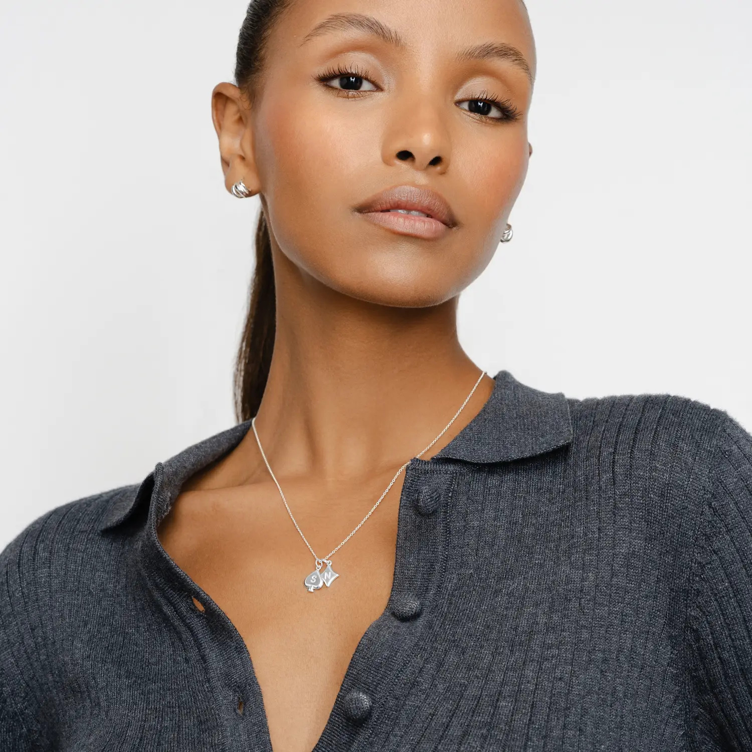 Willow Card Initials Necklace - Silver | Oak & Luna (US)