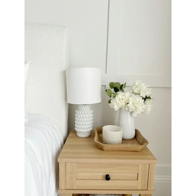 My Texas House Hob-Nail Ceramic Table Lamp, White Finish with Brass Accents, 18" H | Walmart (US)