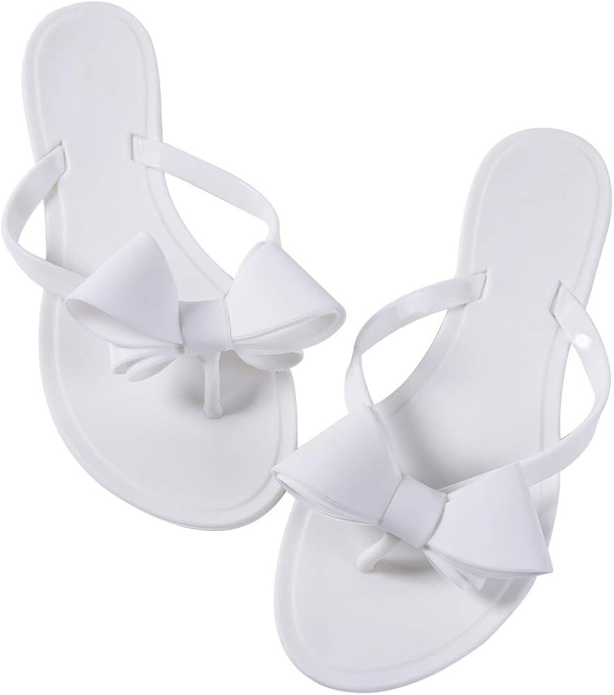 Mtzyoa Women Stud Bow Flip-Flops Sandals Beach Flat Rivets Rain Jelly Shoes | Amazon (US)