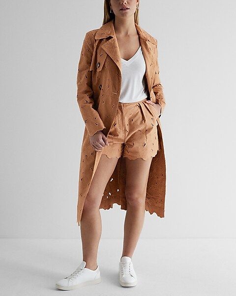 Floral Cutout Belted Trench Coat | Express