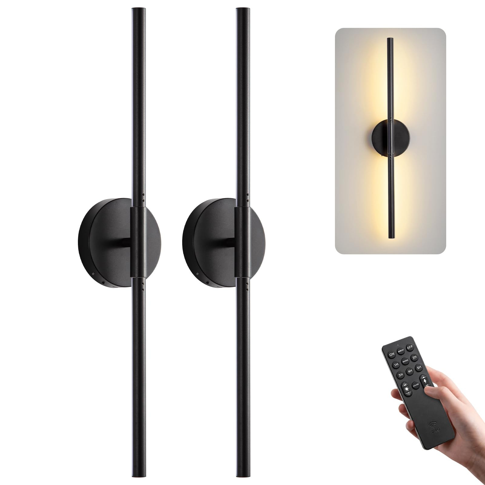 Battery Operated Wall Sconces Set of 2, Modern Wireless Wall Lights with Remote & Touch Control, ... | Amazon (US)