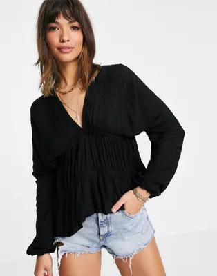 ASOS DESIGN dobby smock top in black | ASOS (Global)