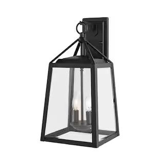 Home Decorators Collection Blakeley Transitional 2-Light Black Outdoor Wall Lantern with Beveled ... | The Home Depot