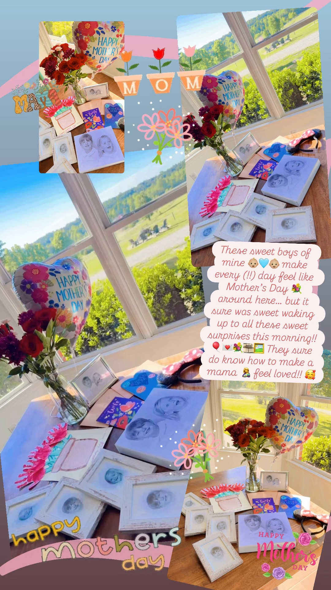 These sweet boys of mine 👶🏼🩵👶🏼 make every (!!) day feel like Mother’s Day 💐 around here… but it sure was sweet waking up to all these sweet surprises this morning!! 🎈💌💐🎞️🖼️ They sure do know how to make a mama 🤱 feel loved!! 🥰  Also… notice the new Mickey 🐭 ears for upcoming 🤭 Disney 🏰 trip hehe!! 💝