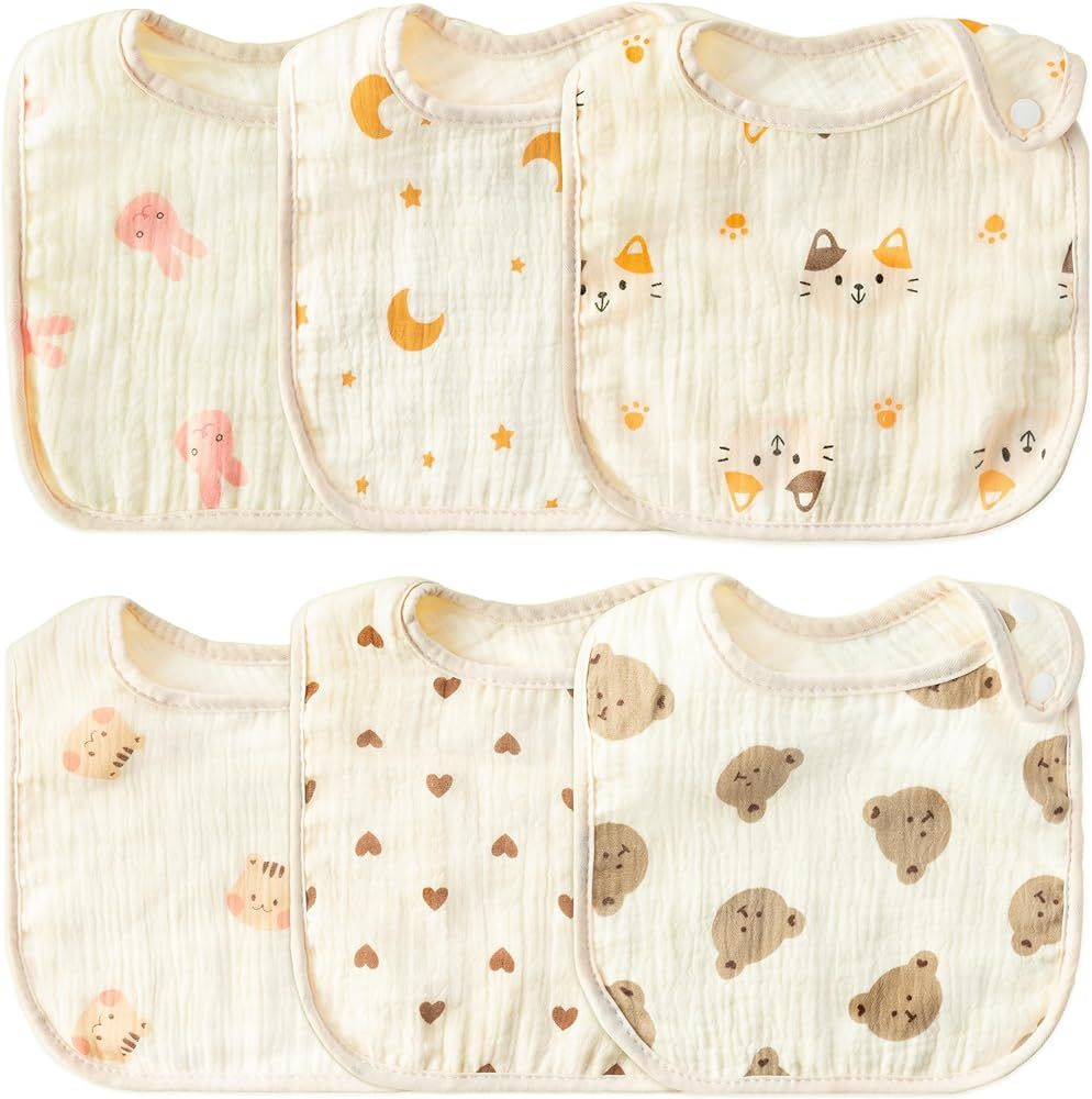 Zainpe 6Pcs Snap Muslin Cotton Baby Bibs Soft & Absorbent Burp Cloths for Newborns Drooling Feedi... | Amazon (US)