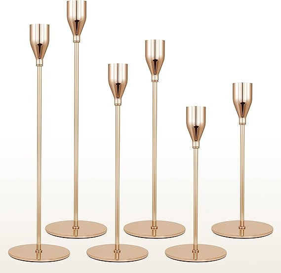 Lebenze French Gold Candlestick Holders, Set of 6 Modern Candle Holder for Taper Candles, Candela... | Amazon (US)
