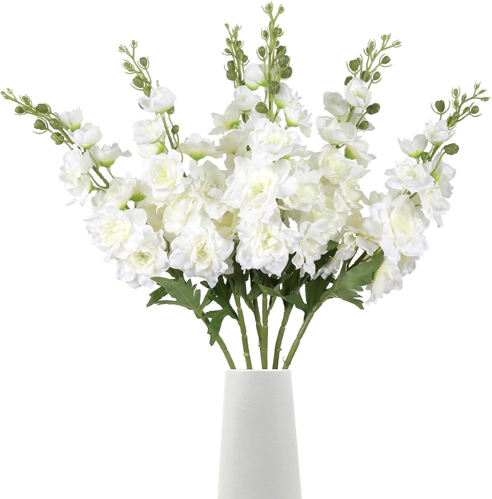 White Delphinium Artificial Flower 6PCS White Larkspur Silk Delphinium Flowers 29.52" Long Stem F... | Amazon (US)