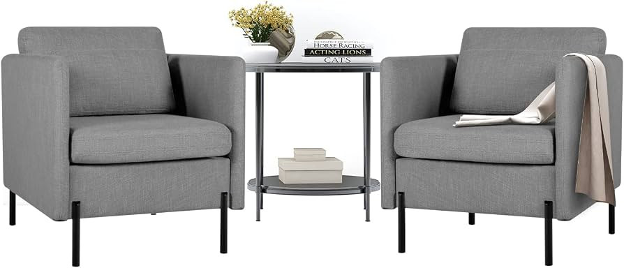 TYBOATLE Fabric Linen Modern Accent Arm Chairs Set of 2, Upholstered Comfy Single Sofa w/Pillow and  | Amazon (US)