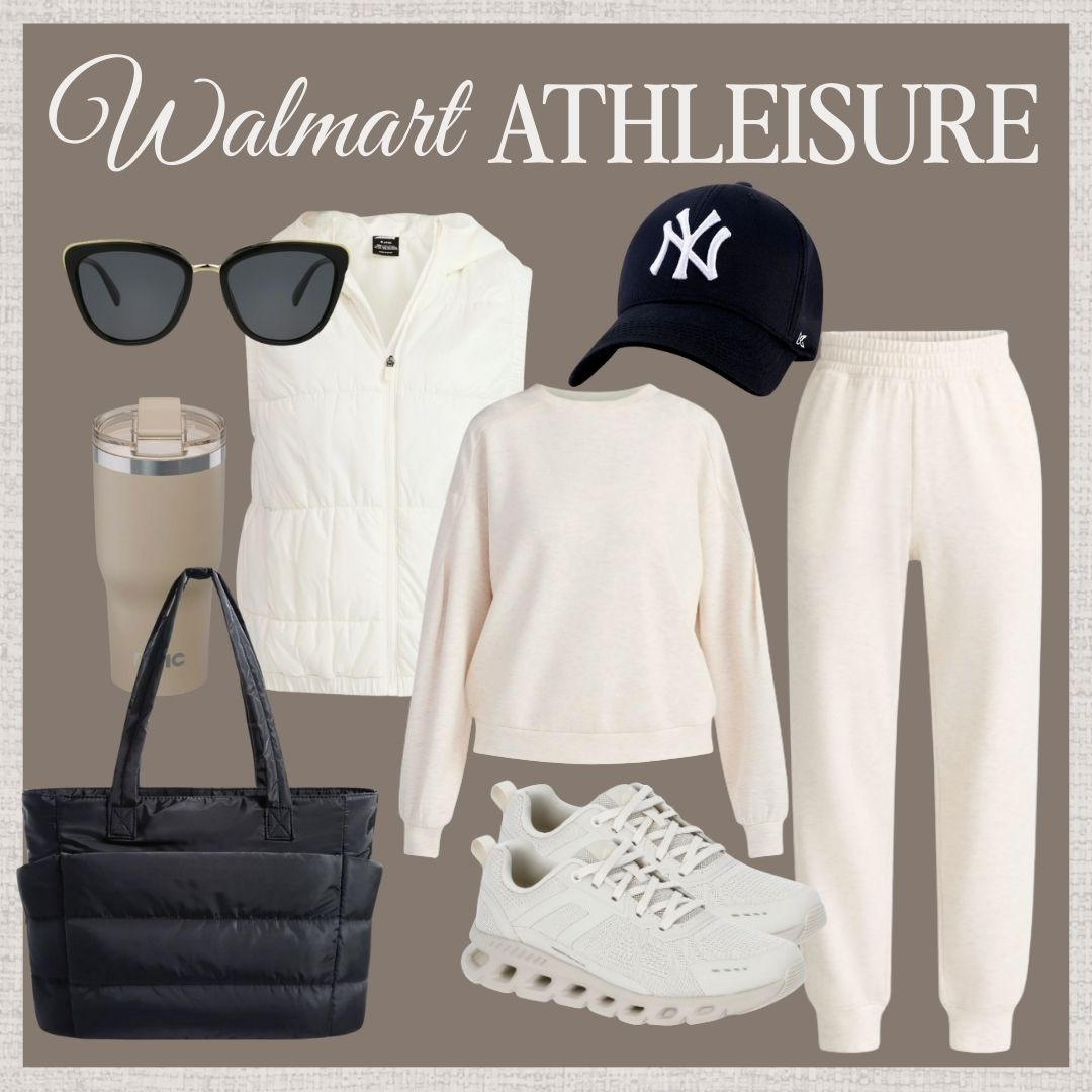 Obsessed with this cozy Walmart lounge set 🤍 Perfect for travel days, school drop-off, or staying comfy while still looking put together. The neutral tones + affordable sneakers make this such an easy outfit win.

// Walmart, Walmart Finds, Walmart Fashion, Walmart Outfits, Walmart Athleisure, Athleisure Outfits, Walmart Fitness, Walmart Workout, Tote Bag, Tumbler, Sweatpants, Sweatshirt, Baseball Hat, Quilted Vest, Womens Sunglasses, Womens Sneakers, Belt Bag, Crew Socks 

 #LTKootd #LTKfitnessgoals #LTKActive