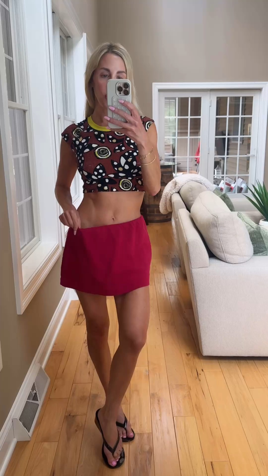 Colorful summer outfit - printed crop top + burgundy active skort. Both run true to size and perfect for warm days, errands, or a casual dinner.

#LTKootd #LTKSeasonal #LTKActive