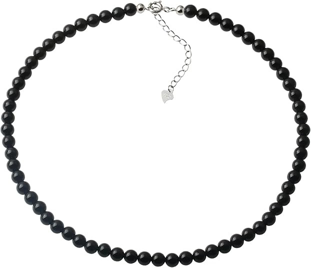Kakikaki Natural Agate Choker Necklace Sterling Silver Round Beads Strand Necklace for Women | Amazon (US)