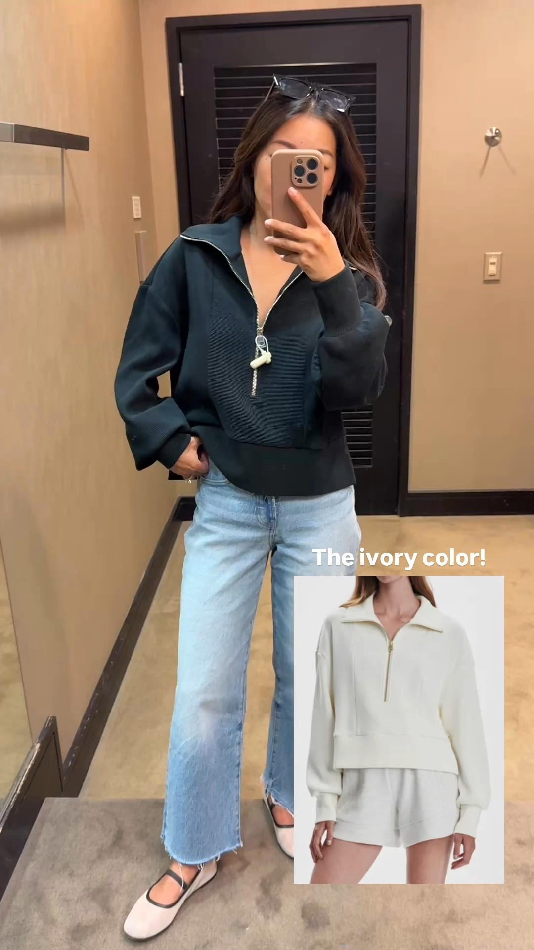 Trying on Varley ottoman rib pullover in the Nsale in XS

I’m usually an xxs in Varley when they make that size but sadly they didn’t for this years’! So this is roomy on me but tts for the brand. Looser wider relaxed cut. 

The ottoman rib is a textured rib material that has a sturdier feel than their other sweats 

• Madewell jeans 24 petite

• madewell flats 5.5