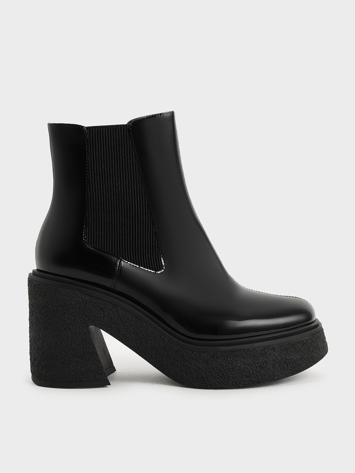 Odette Patent Leather Chelsea Platform Boots
 - Black | CHARLES & KEITH (US)