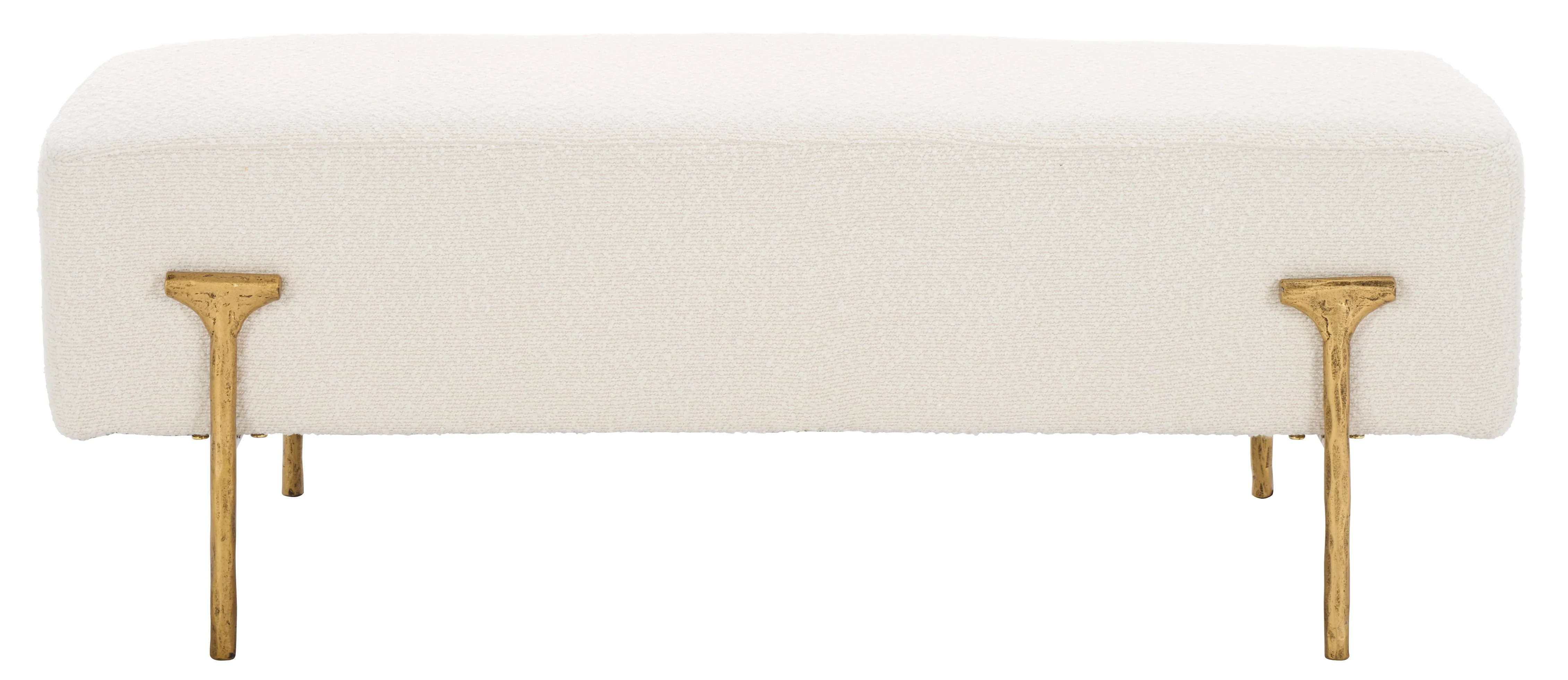 Safavieh Couture Jessa Boucle Bench, SFV9537 IVORY / BLACK / 35.8" X 16.7" X 13.5" | The Enchanted Home