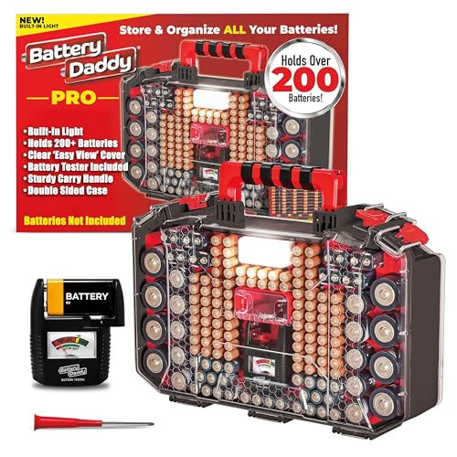 Ontel Battery Daddy Storage & Organizer Case with Light and Tester, Stores & Protects Over 200 Batteries, Double-Sided, Durable Design with Clear Locking Lid, Secure Latches & Portable Carrying Handle | Amazon (US)