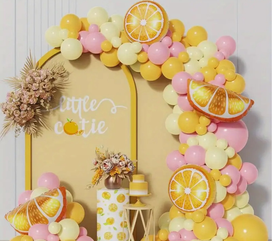 Lemon birthday balloon set! Pink, light pink, light yellow and yellow balloons of different sizes and lemon shaped balloons for a garland or arch! 

Perfect for a first birthday! 🍋

#LTKParties #LTKFamily #LTKKids