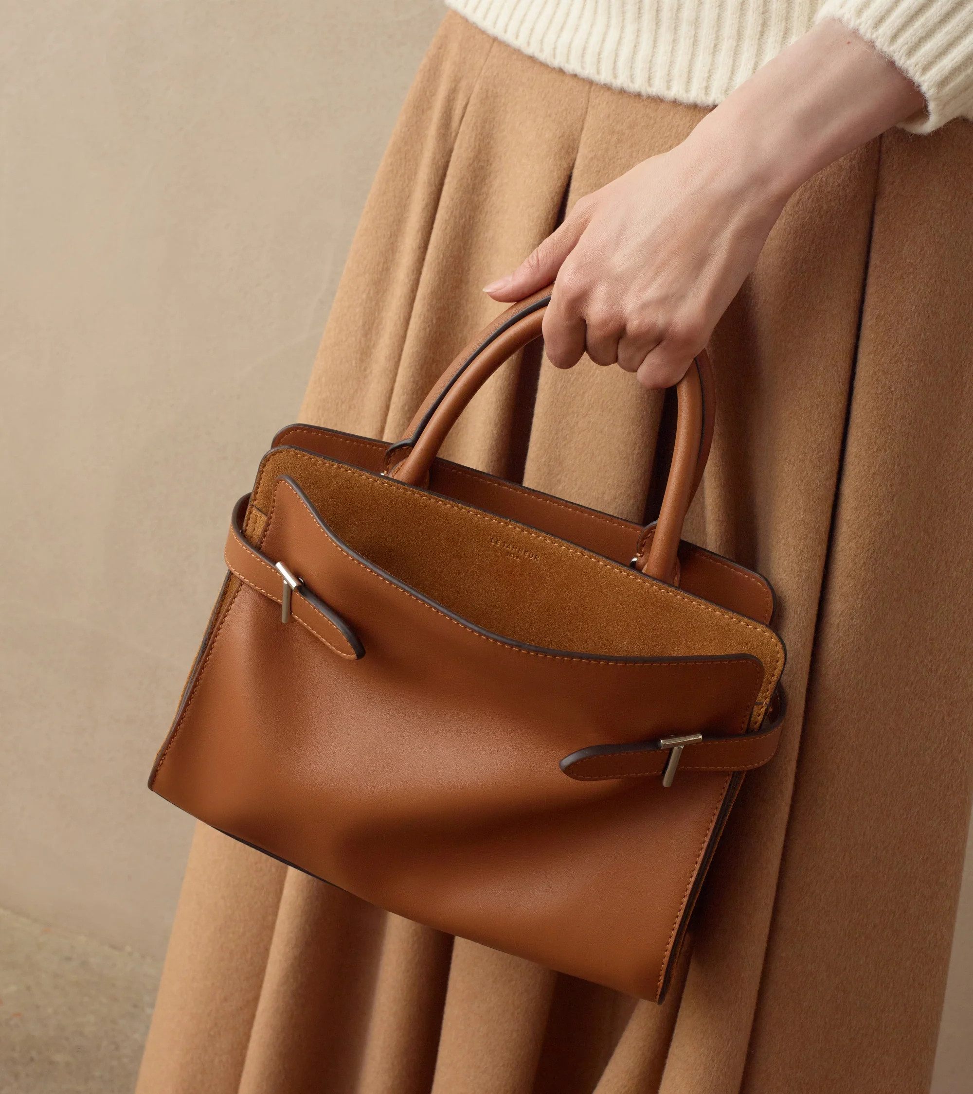 Emie medium handbag in smooth leather and nubuck | Le Tanneur