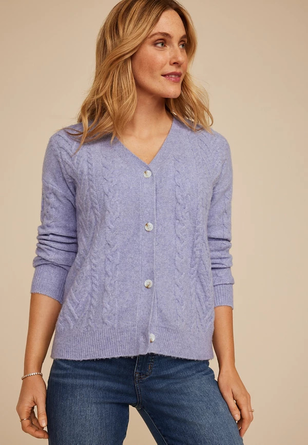 Cable Button Front Cardigan | Maurices