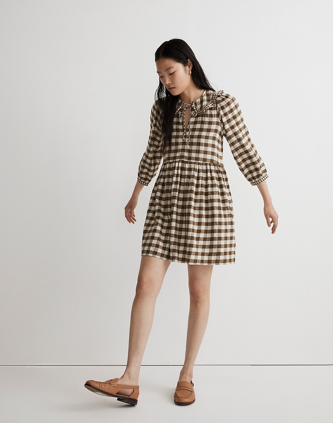 Gingham Collared Puff-Sleeve Mini Dress | Madewell