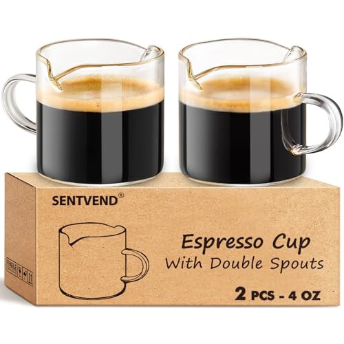 Espresso Cups Set of 2, 4 Oz Espresso Shot Glass with Handle Double Spout Cups Clear Glass Milk Cup Coffee Accessories Great for Making Coffee Desserts Salad Dressing | Amazon (US)