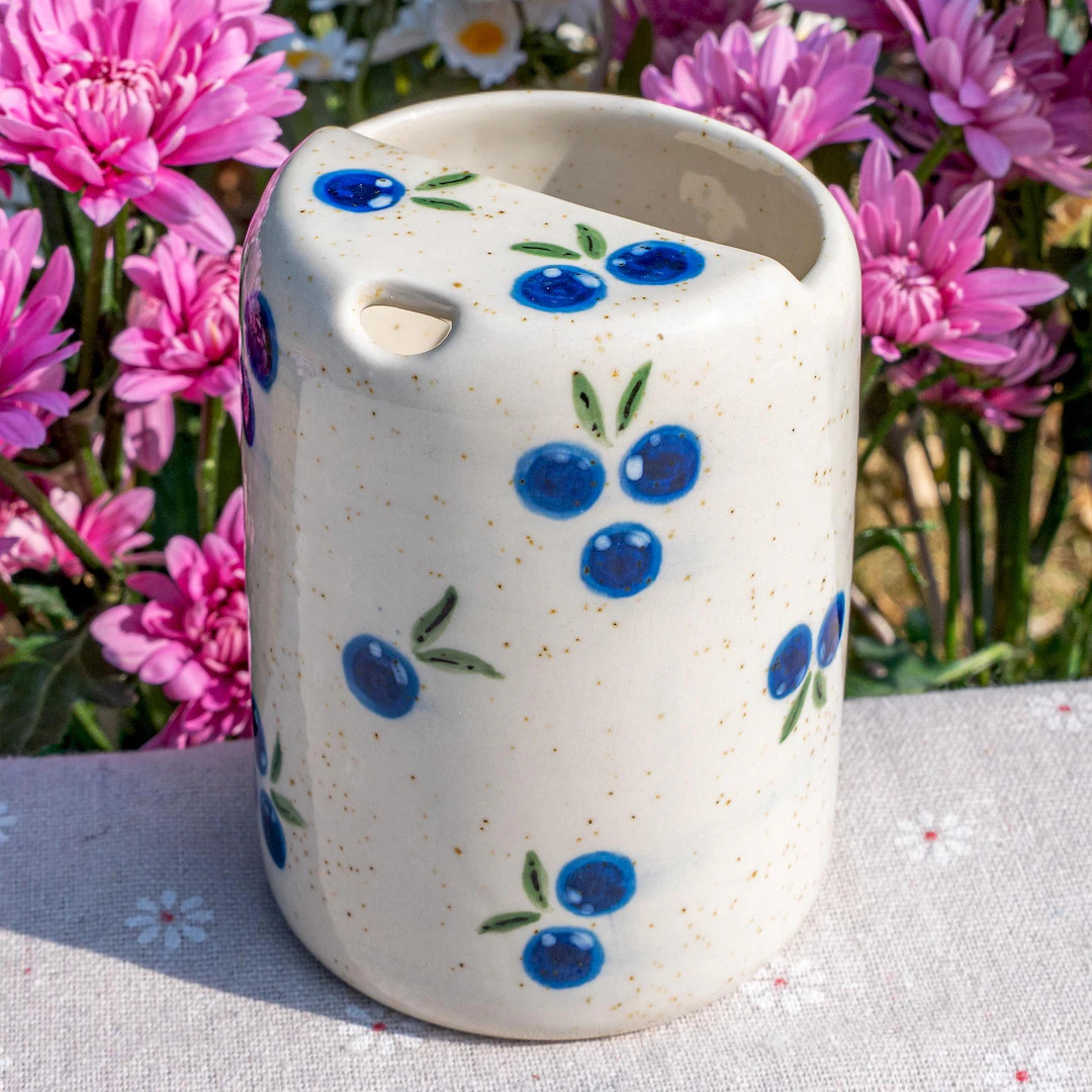 Blueberries Travel Mug, Handmade Pottery Mug, To Go Ceramic Tumbler, Hand-painted Sip Mug,Fruit C... | Etsy (US)