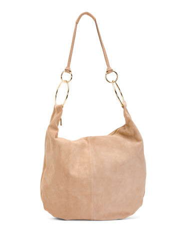Made In Italy Suede Hobo With Rings | TJ Maxx