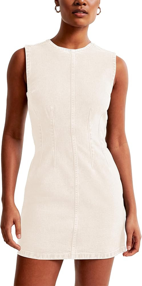 Daacee Women’s Sleeveless Bodycon Denim Mini Dress Casual Waist Tucks Tank Jean Dresses | Amazon (US)