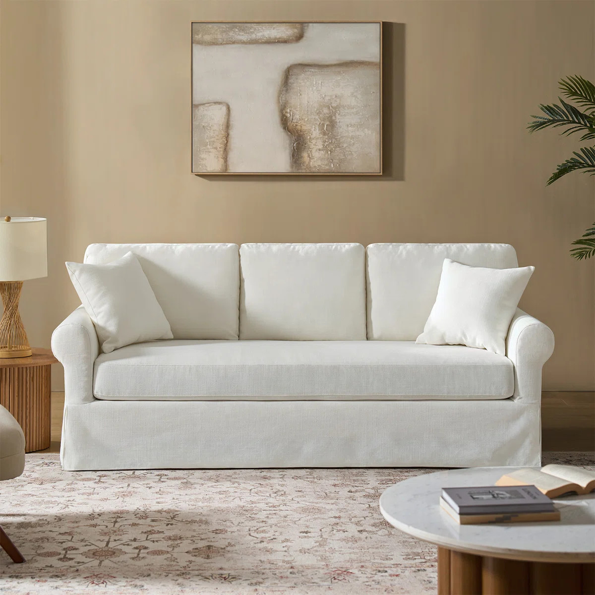 Ebner 82" Traditional Slipcovered Sofa with Rolled Armrests and Zippered Cushions | Wayfair North America