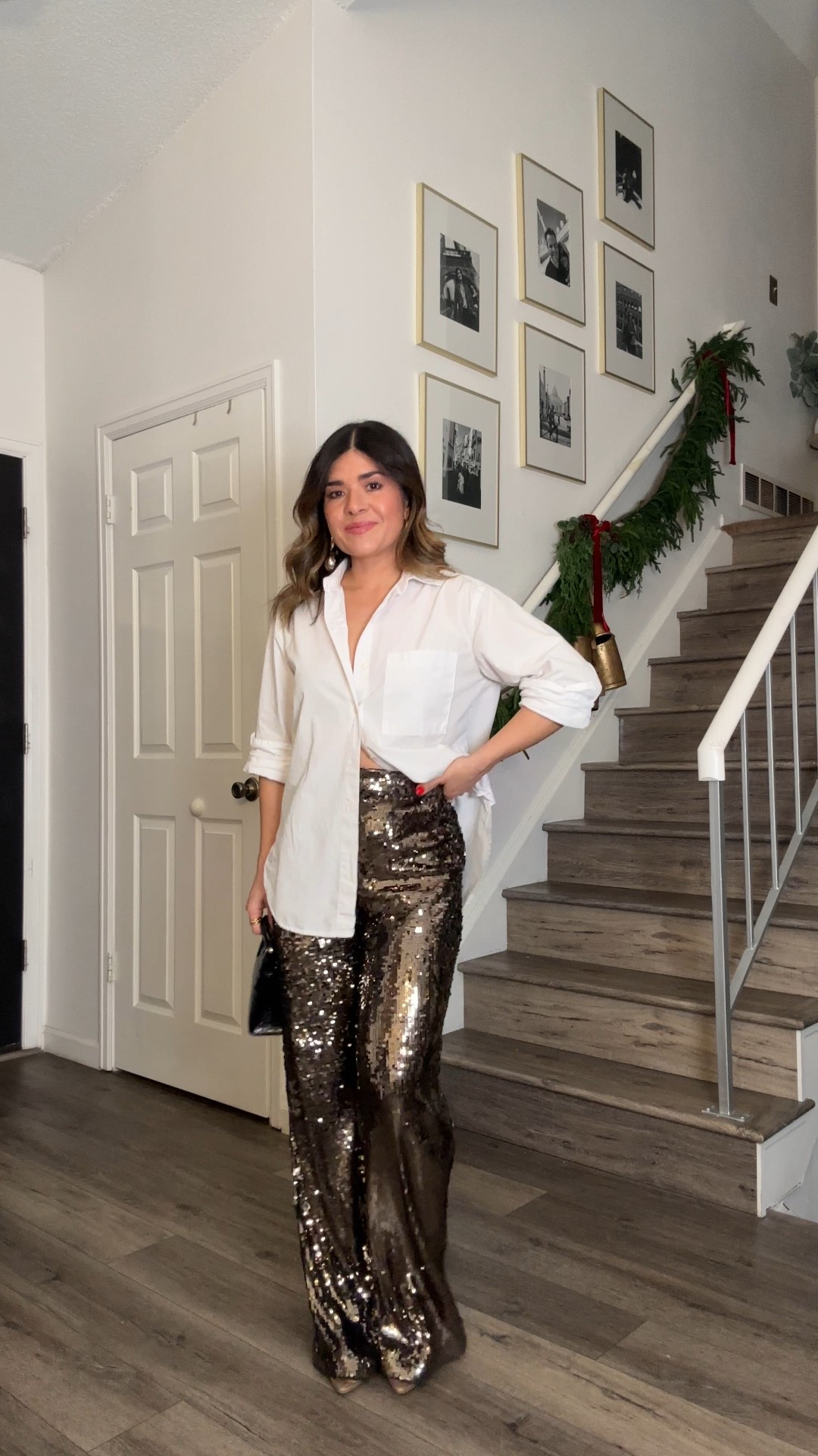 Another chic way to style sequin pants! Pair them with a classic white button down for a timeless and feminine vibe! 
Top size small
Pants size small

#LTKFindsUnder100 #LTKHoliday #LTKootd