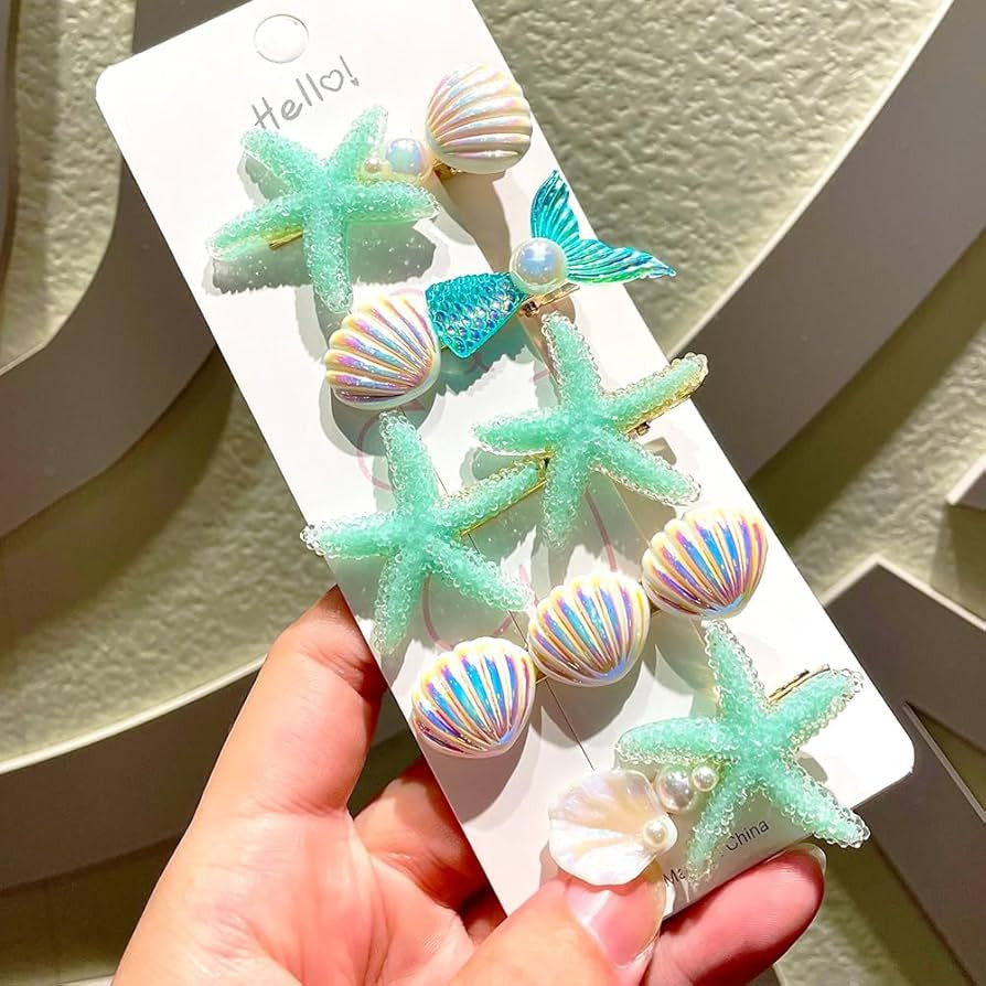 5 Pcs Starfish Seashell Hair Clips Mermaid Costume Pearl Beach Ocean Hair Accessories Women and G... | Amazon (US)