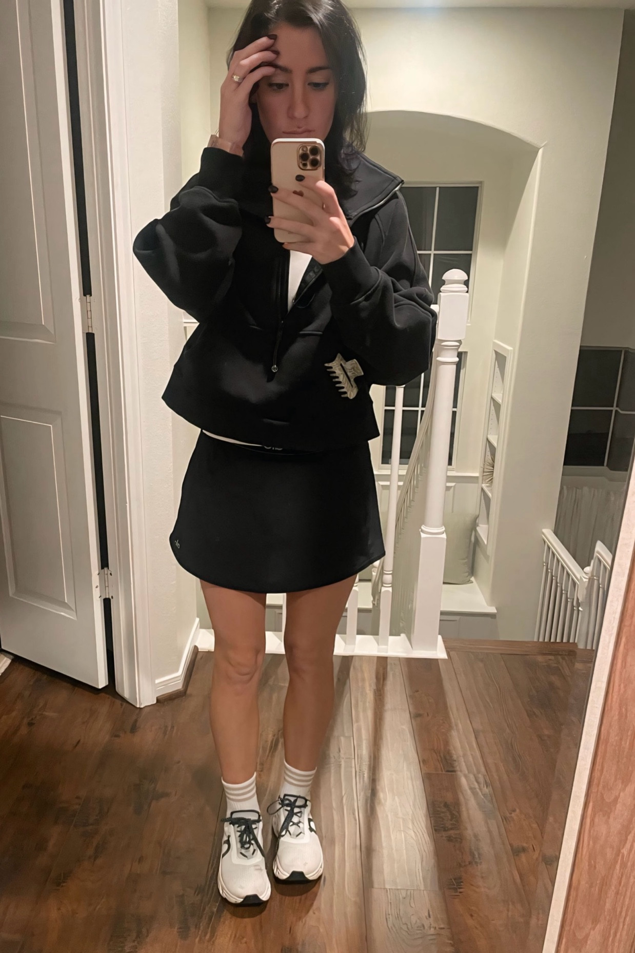 Cool Mom Walk outfit. I recommend sizing up in the alo skirt if between sizes 

#LTKShoeCrush #LTKFitness #LTKActive