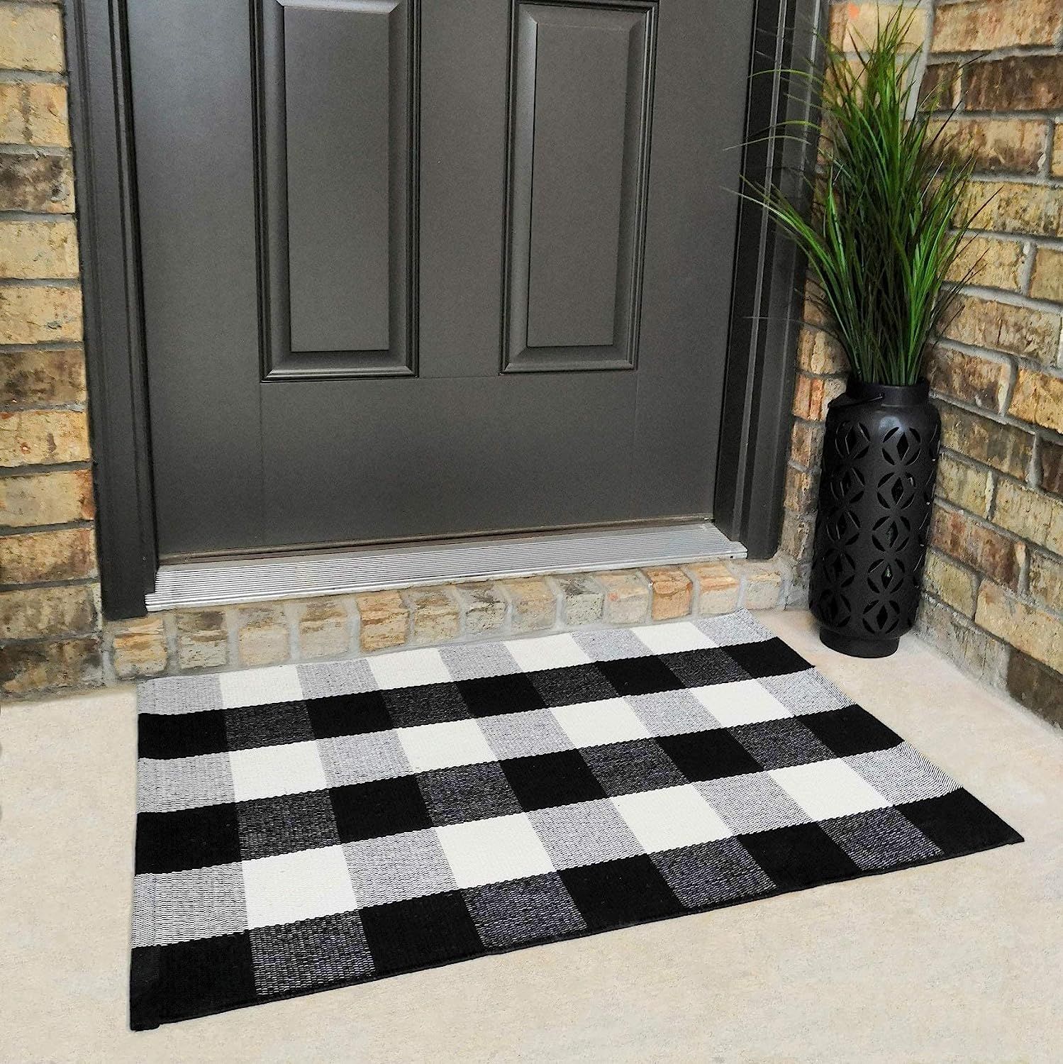 Cotton Buffalo Plaid Rugs Black and White Checkered Rug Welcome Door Mat (23.6"x35.4") Rug for Ki... | Amazon (US)