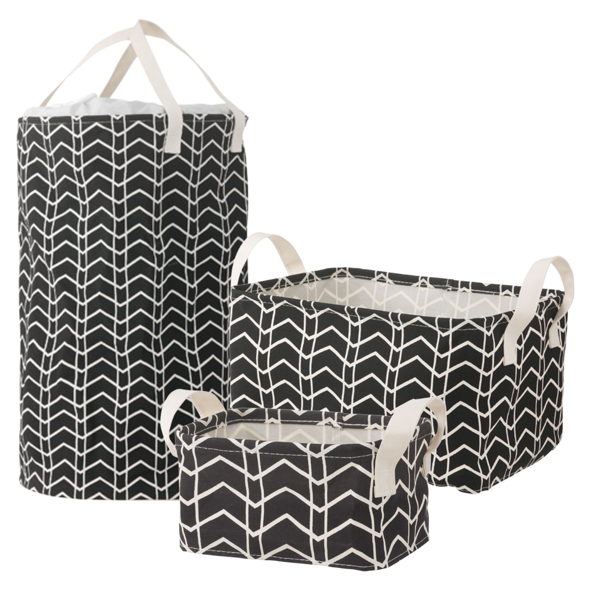 HEMA Chevron Canvas Storage Basket Set - Modern Black and White Zig Zag - Set of 3 - Ideal for or... | Walmart (US)