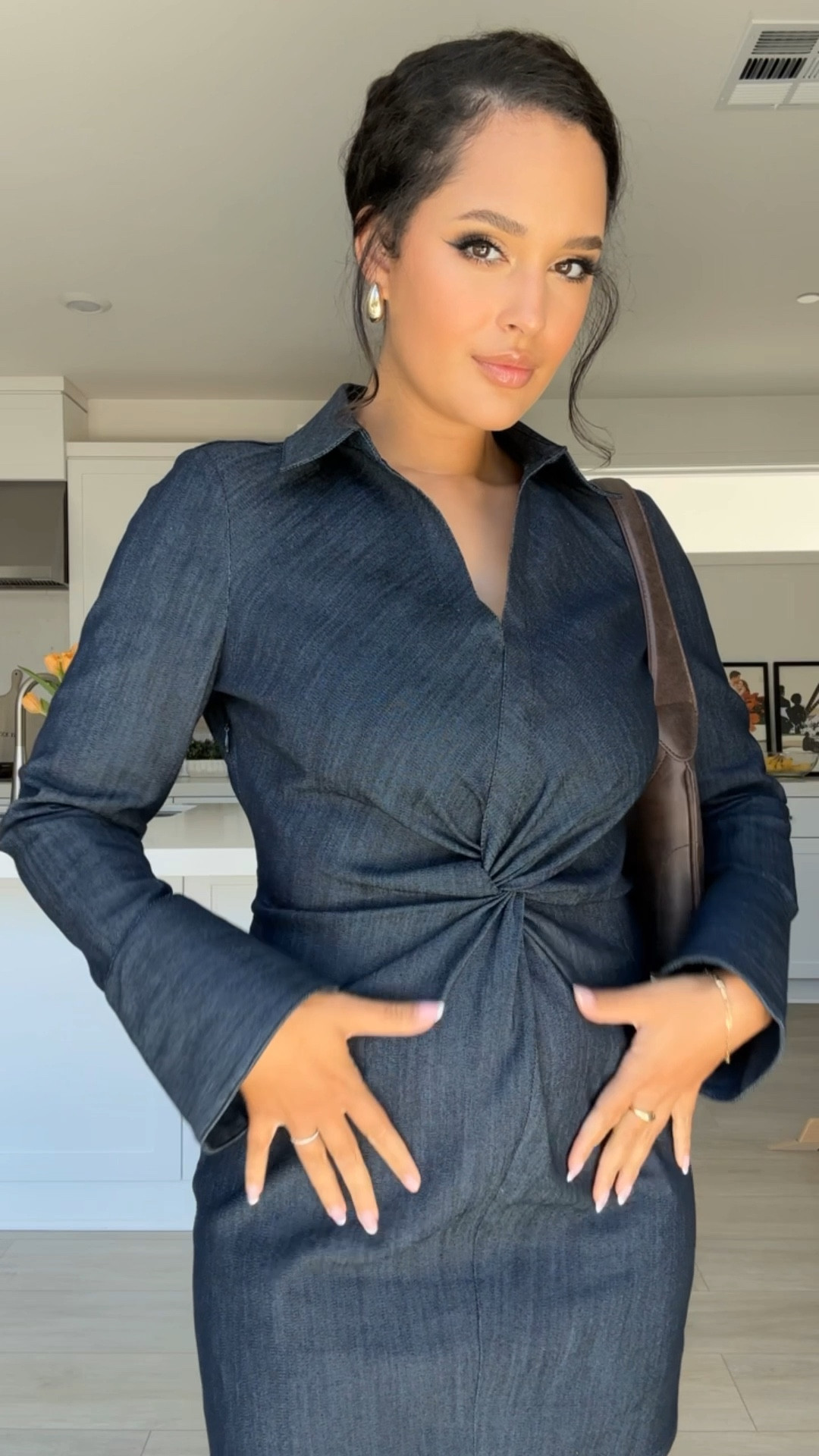 cute denim dress very flattering to help cover mommy pouch 🤍

Spring dress, graduation dress, country concert outfit 

#LTKVideo #LTKU