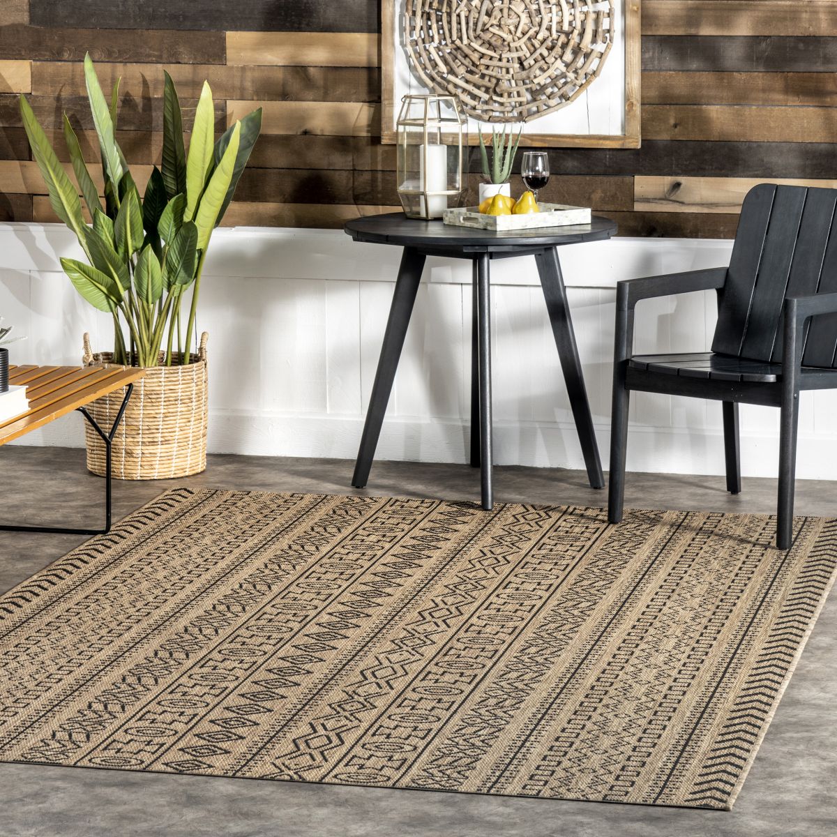 Brown Striped Tribal Indoor/Outdoor Area Rug | Rugs USA
