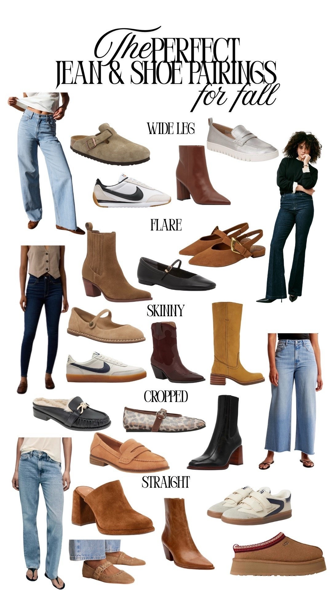 The ultimate what shoes to wear with jeans guide. If you are wondering what kind of shoes go best with wide leg jeans, cropped jeans, skinny jeans, flare jeans or straight leg jeans, these are my favorite shoes to give the best silhouette! #boots #whattowear #sneakers #mules #flats #booties #flats #loafers #fallshoes #womenssneakers #cowboyboots #widelegjeans #skinnyjeans #straightlegjeans #flarejeans #fallstyle #fallfashion 



#LTKSeasonal #LTKSaleAlert #LTKShoeCrush