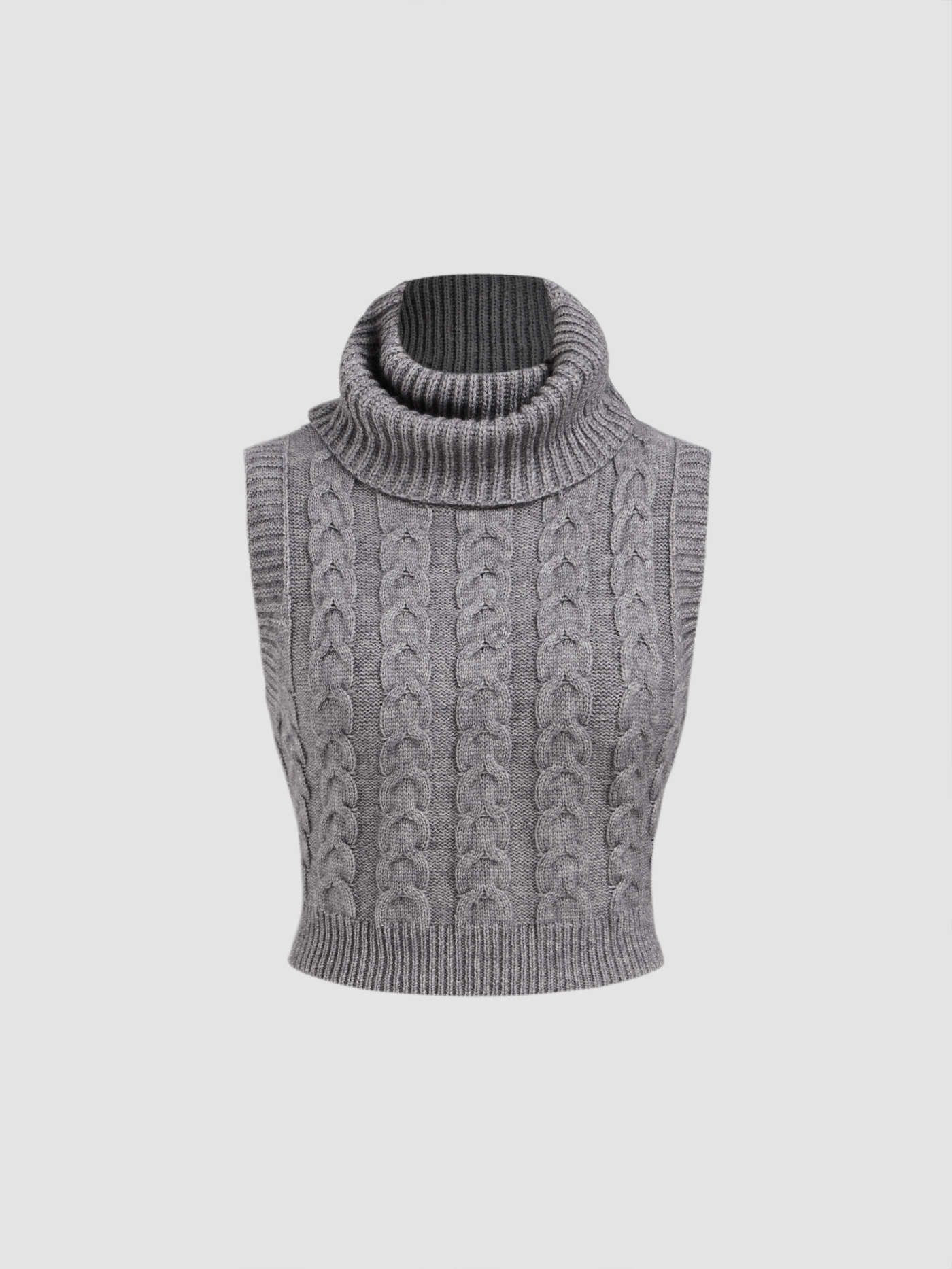 High Neck Solid Cable Knit Crop Vest | Cider