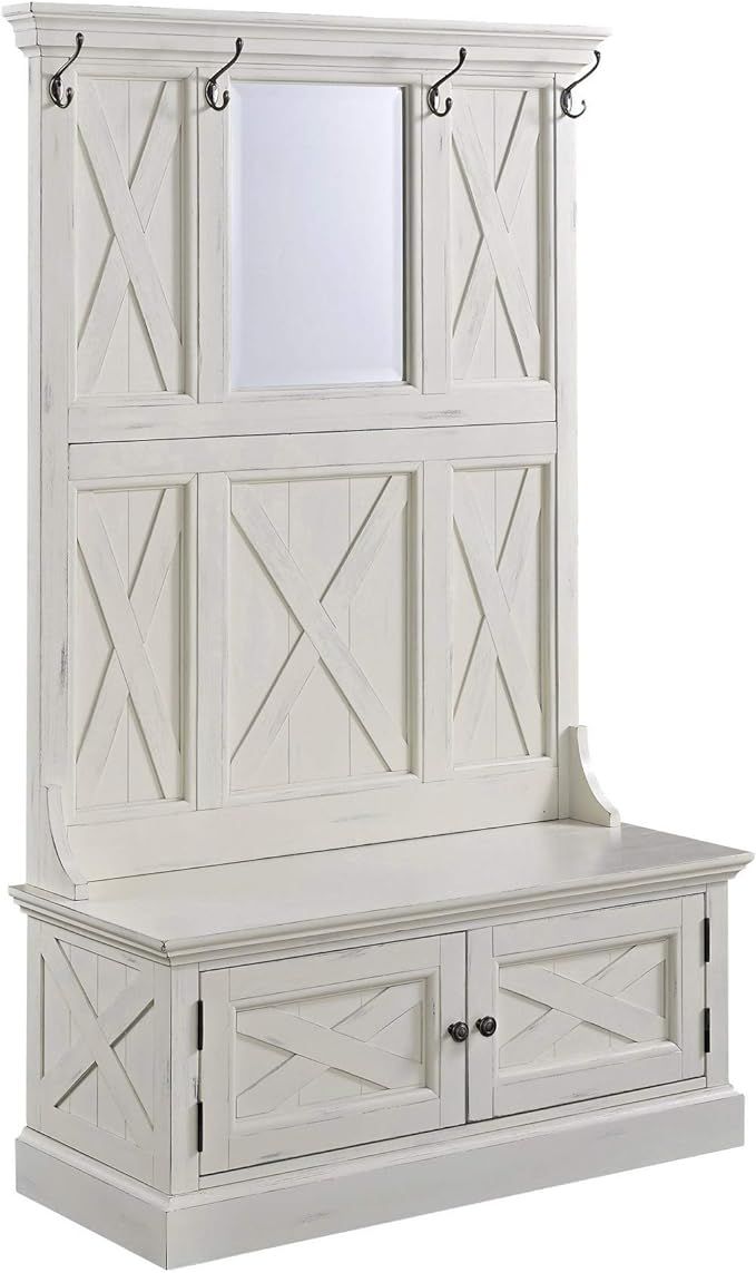 Home Styles Rustic Seaside Lodge White Hall Tree, Full Bench, Two Cabinet Doors, Beveled Glass Mi... | Amazon (US)