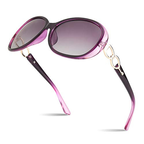 Sunier Polarized Oversized Sunglasses for Women - UV Protection, Retro Designer Style, Transparent Purple Frame, Gradient Purple Lens | Amazon (US)