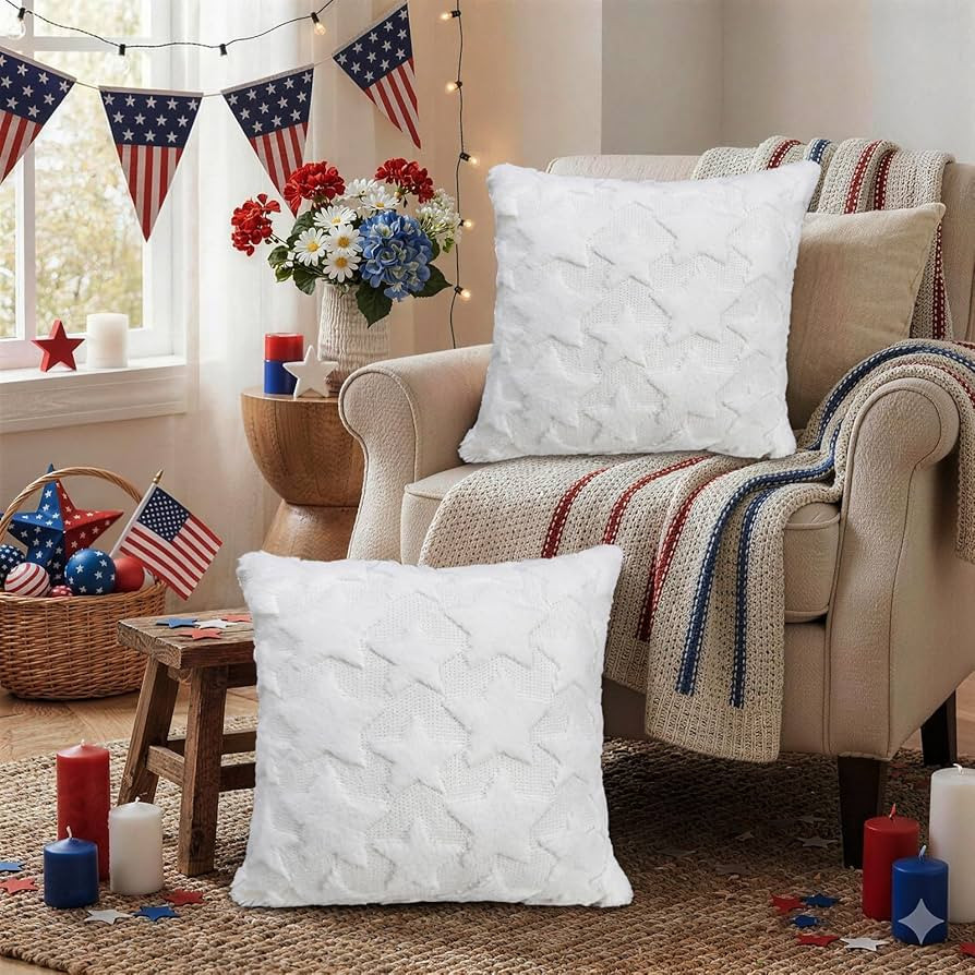 Merrycolor 4th of July Pillow Covers 18x18 inch Set of 2 White Independence Day Throw Pillow Cove... | Amazon (US)
