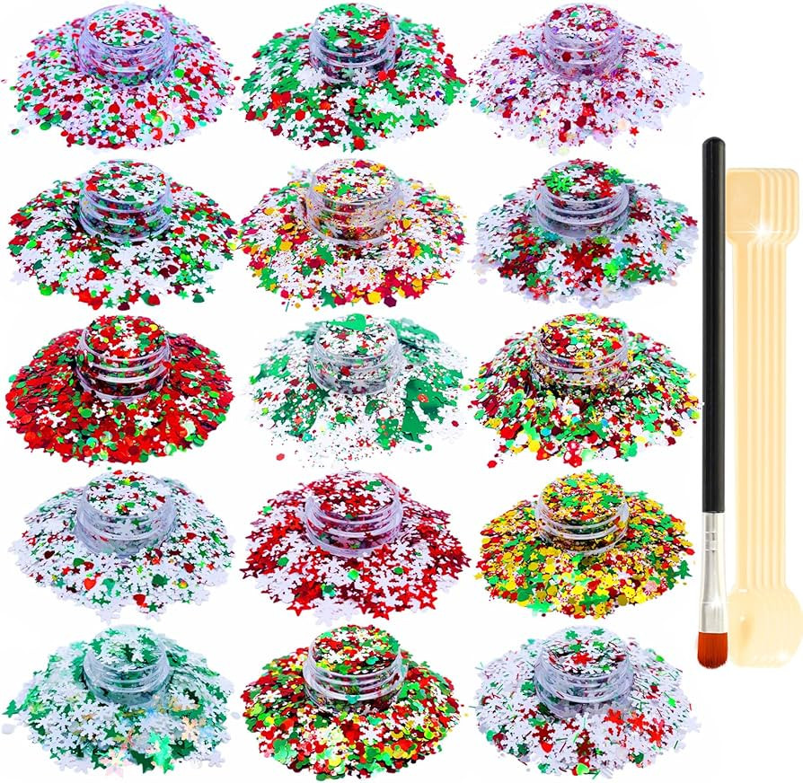 Glitter SUPGIFT 15 Colors 130g Holographic Christmas Snowflake Tree Heart Star Pentagram Chunky C... | Amazon (US)