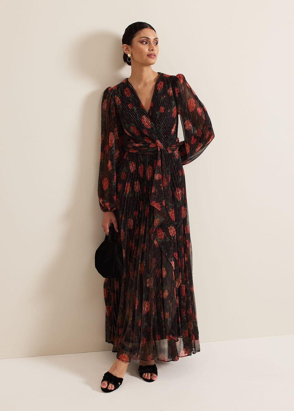 Kenzia Wrap Floral Shimmer Maxi Dress | Phase Eight